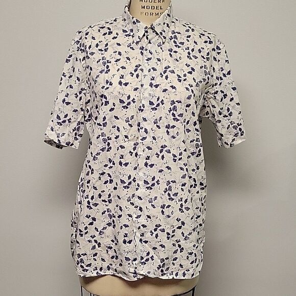 Joseph Abboud Short Sleeve Blue Floral Cotton Short Sleeve Shirt, Size L - Picture 1 of 6